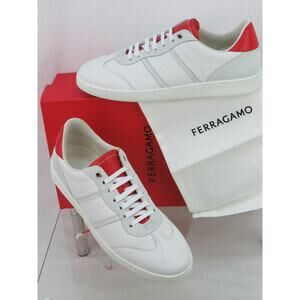 NIB FERRAGAMO ACHILLE 1 WHITE RED LEATHER LOGO SNEAKERS 9.5 42.5 ITALY